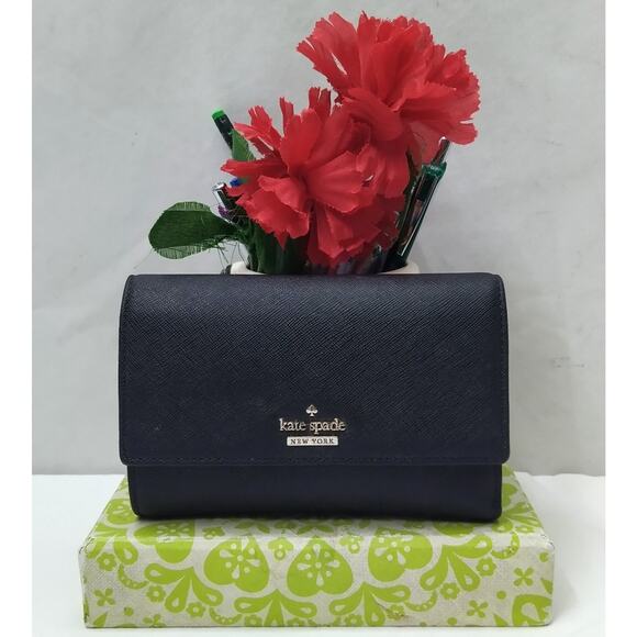 Kate Spade New York Black Leather Credit Card ID Window Trifold Wallet - Picture 1 of 16